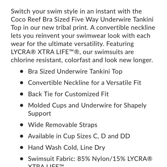 NWT Coco Reef Five Way Bra Sized Underwire Tankini Top - Santa Cruz - Picture 7 of 7